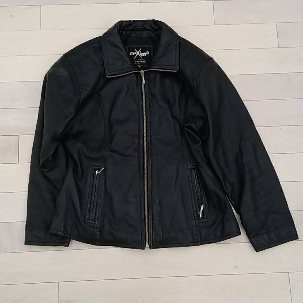 Maxima Wilson Women's Leather Full Ziper Motorcycle Jacket Black Large